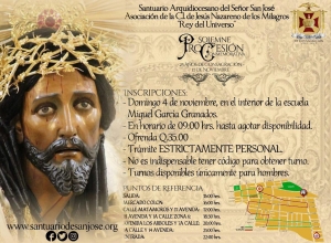Inscripciones y Recorrido procesión Extraordinaria Jesús Nazareno de los Milagros 25 Años de Consagración