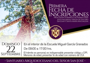 Primera Fecha de Inscripciones Domingo de Ramos 2020 Templo de San José, devotos y devotas con código.