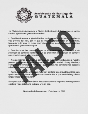 Comunicado Falso del Arzobispado de Guatemala que circula en las redes sociales con respecto al proceso de elecciones de nuestro pais