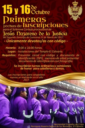 Inscripciones Procesión de Segundo Domingo de Cuaresma, Jesús Nazareno de la Justicia