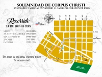 Recorrido Procesión Corpus Christi Templo Expiatorio Sagrado Corazón- Don Bosco, 23 de junio, Salida 08:40 Entrada 10:30