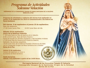 Velación Anual Nuestra Señora de Soledad "Reina de la Paz" Templo del Calvario