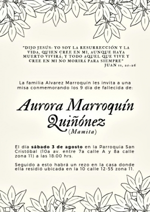 Eucaristía por cumplir 9 días de fallecida Aurora Marroquín