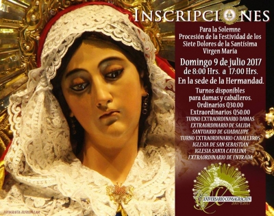 [Afiche] Inscripciones Procesión de Velación Virgen de Dolores Templo de la Recolección - 09 de julio