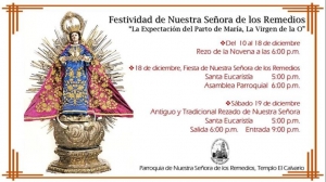 Información acerca de las actividades a realizarse en la Festividad de Nuestra Señora de los Remedios en El Calvario