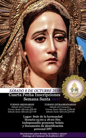 Cuarta fecha de inscripciones para los cortejos procesionales de Semana Santa 2017 Hermandad de Dolores de la Recolección