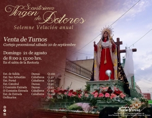 Información procesión y venta de turnos para  Velación Virgen de Dolores Templo de Santa Teresa
